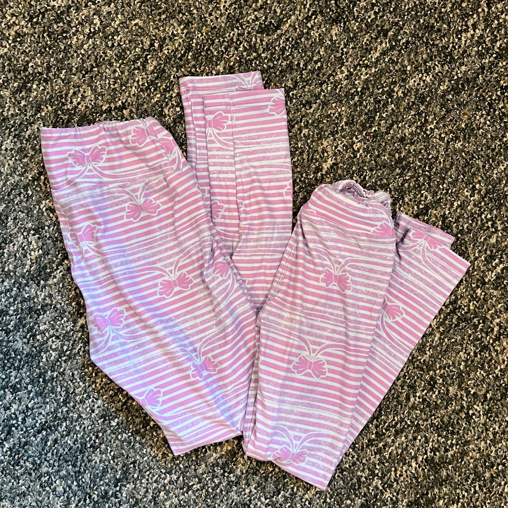 LulaRoe Mommy and Me Leggings - Purple Lavender and Blue stripe with bows